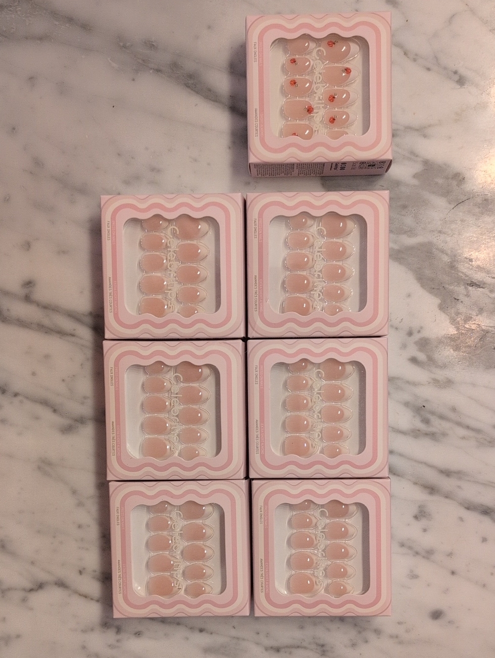 7 Boxes Celebritees Press-On Nails Pink & Clear NWT